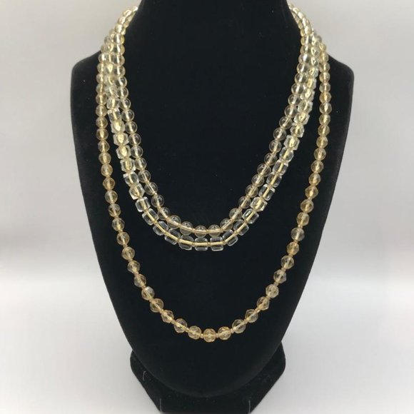 Triple Layer Clear Round & Square Glass Bead Necklace - Picture 2 of 8